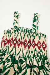 Green Western Aztec Shirred A-line Sleeveless Long Dress Maxi Dresses JT's Designer Fashion