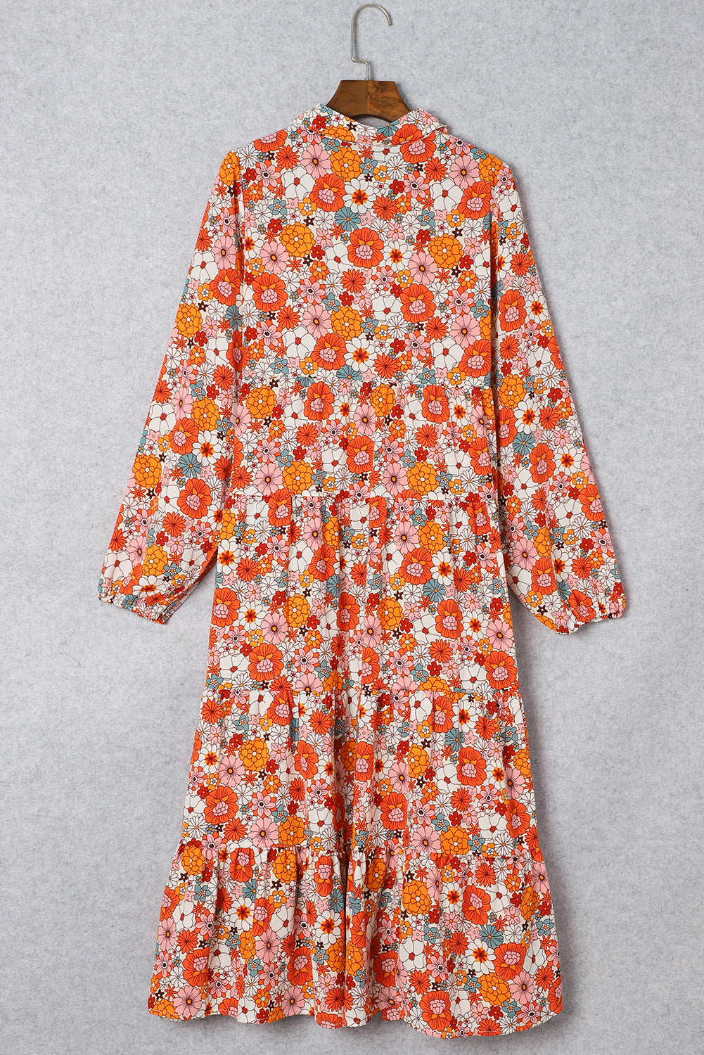 Multicolor Boho Floral Collared Long Sleeve Ruffled Dress Floral Dresses JT's Designer Fashion