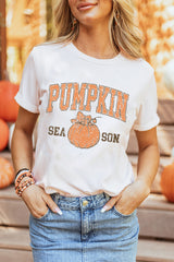 White PUMPKIN SEASON Cracking Printed Cotton Blend T Shirt Graphic Tees JT's Designer Fashion