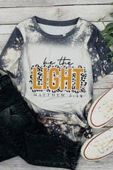 Multicolor LIGHT Letter Leopard Print Color Block Short Sleeve Top Graphic Tees JT's Designer Fashion