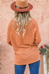 Apricot Leopard Splicing Exposed Seam Waffle Knit Top Long Sleeve Tops JT's Designer Fashion
