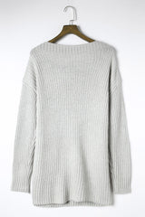 Gray Buttoned Drop Shoulder Oversized Sweater Sweaters & Cardigans JT's Designer Fashion