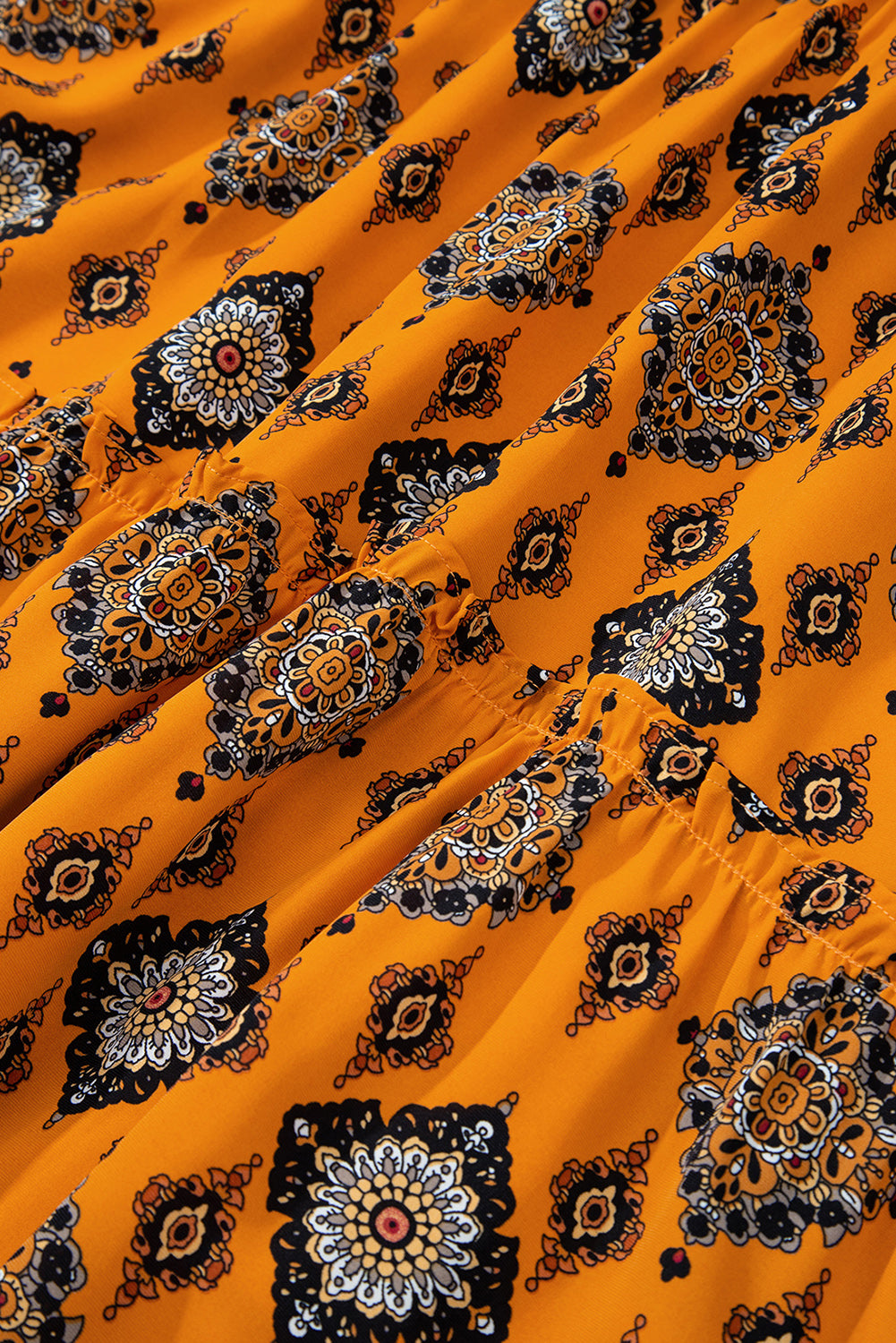 Orange Western Geometric Print Tiered Frilled Loose Fit Midi Dress Midi Dresses JT's Designer Fashion