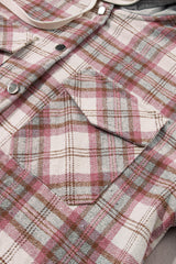 Multicolour Plaid Flap Pocket Hooded Raw Hem Jacket Plaid Shackets JT's Designer Fashion