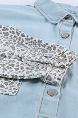 Sky Blue Contrast Leopard Denim Jacket Denim Jackets JT's Designer Fashion