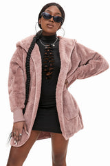 Pink Pink Soft Fleece Hooded Open Front Jacket Jackets JT's Designer Fashion