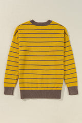 Yellow Stripe Daisy Floral Knitted Round Neck Sweater Sweaters JT's Designer Fashion