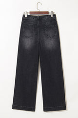 Black Wide Leg Pocketed High Waist Jeans Jeans JT's Designer Fashion