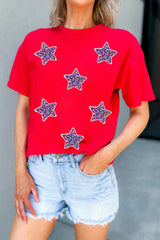Red July 4th Fashion Sequin Star Graphic T Shirt Graphic Tees JT's Designer Fashion