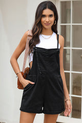 Black Grommet Tie Straps Casual Denim Romper Bottoms JT's Designer Fashion