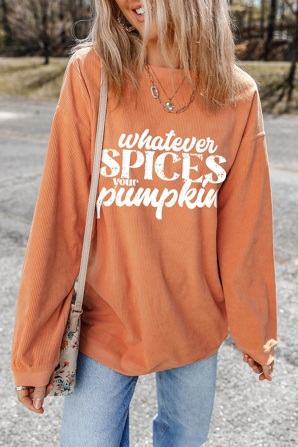Orange Whatever Spices Your Pumpkin Graphic Corded Pullover Sweatshirt Graphic Sweatshirts JT's Designer Fashion