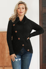 Black Buttoned Wrap Turtleneck Sweater Sweaters & Cardigans JT's Designer Fashion