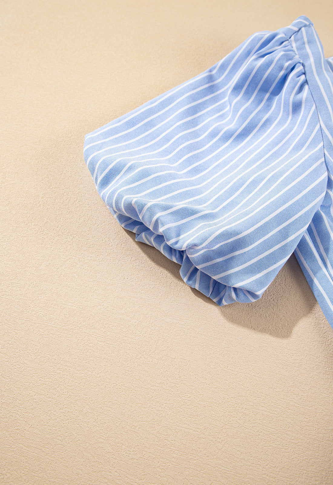 Sky Blue Striped Bowknot Detail Puffy Sleeve Top and Shorts 2Pcs Set Short Sets JT's Designer Fashion