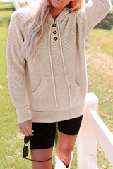 Apricot Waffle Knit Buttons Hooded Sweater with Pocket Sweaters & Cardigans JT's Designer Fashion