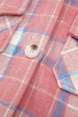Pink Plaid Flap Pocket Button Up Shacket Plaid Shackets JT's Designer Fashion