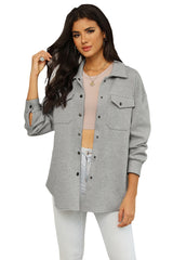 Gray Solid Textured Flap Pocket Buttoned Shacket Jackets JT's Designer Fashion