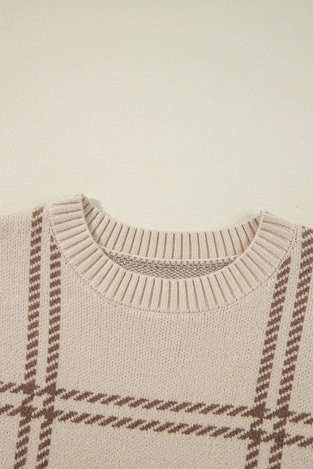 Khaki Plaid Pattern Knitted Drop Shoulder Sweater Sweaters JT's Designer Fashion