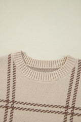 Khaki Plaid Pattern Knitted Drop Shoulder Sweater Sweaters JT's Designer Fashion