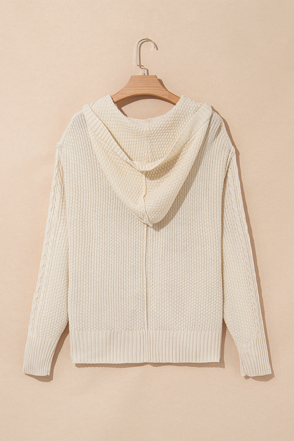 White Cable Knit Texture Uneven Hem Hooded Chic Cardigan Cardigans JT's Designer Fashion