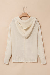 White Cable Knit Texture Uneven Hem Hooded Chic Cardigan Cardigans JT's Designer Fashion