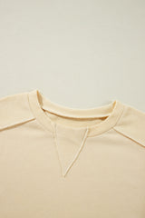 Beige Splicing Round Neck Pullover Sweatshirt Sweatshirts & Hoodies JT's Designer Fashion
