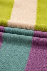 Green Stripe Drop Shoulder Ribbed Edge Casual Sweater Sweaters JT's Designer Fashion