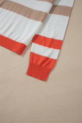 Apricot Colorblock Striped Round Neck Drop Shoulder Sweater Sweaters JT's Designer Fashion