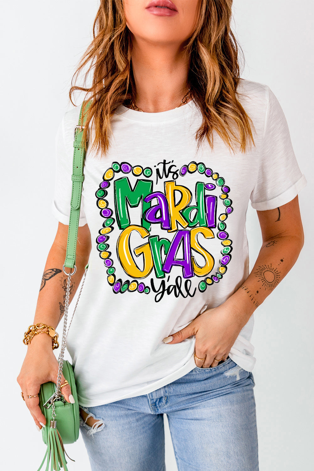 White Its Mardi Gras Yall Holiday Graphic T-shirt Graphic Tees JT's Designer Fashion