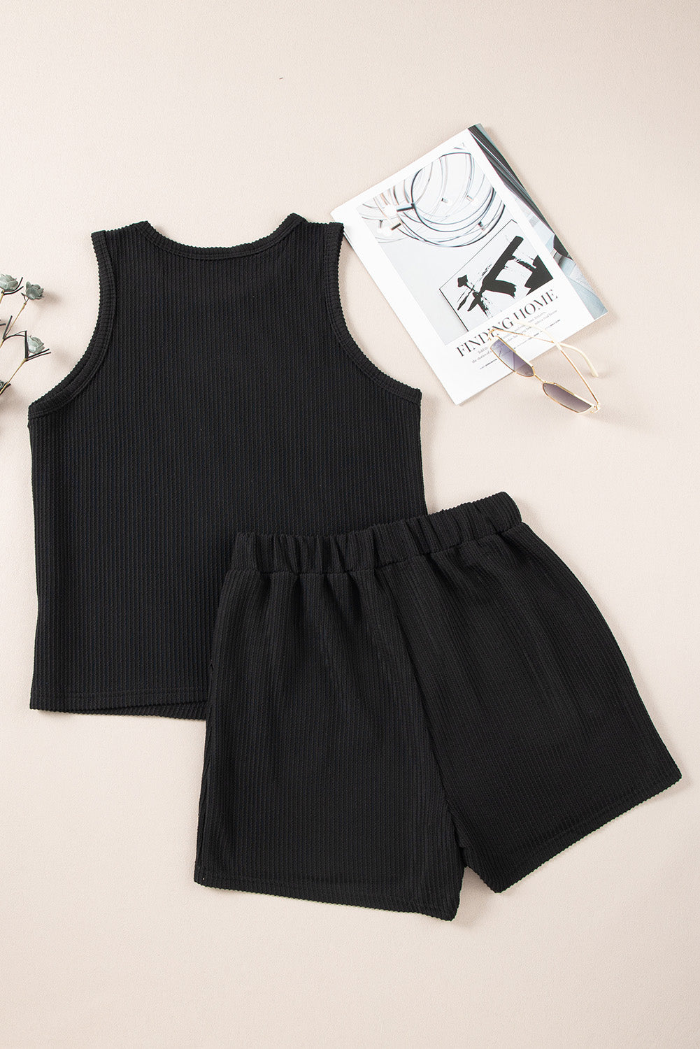 Black Corded Sleeveless Top and Pocketed Shorts Set Short Sets JT's Designer Fashion