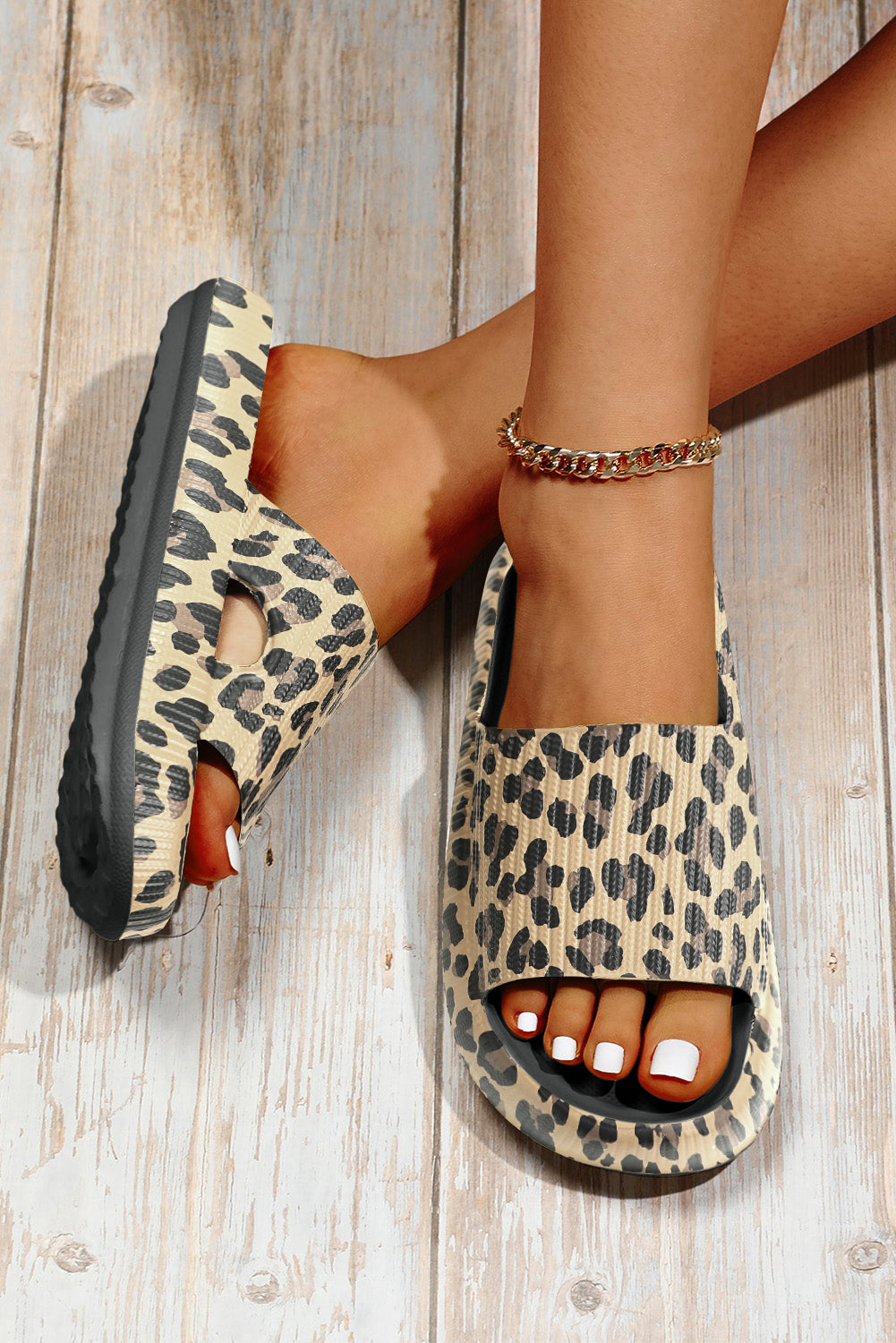 Black Print Thick Sole Slip On Slippers Slippers JT's Designer Fashion