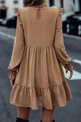 Light French Beige Frilled Collar Ruffled Shoulder Tiered Dress Mini Dresses JT's Designer Fashion