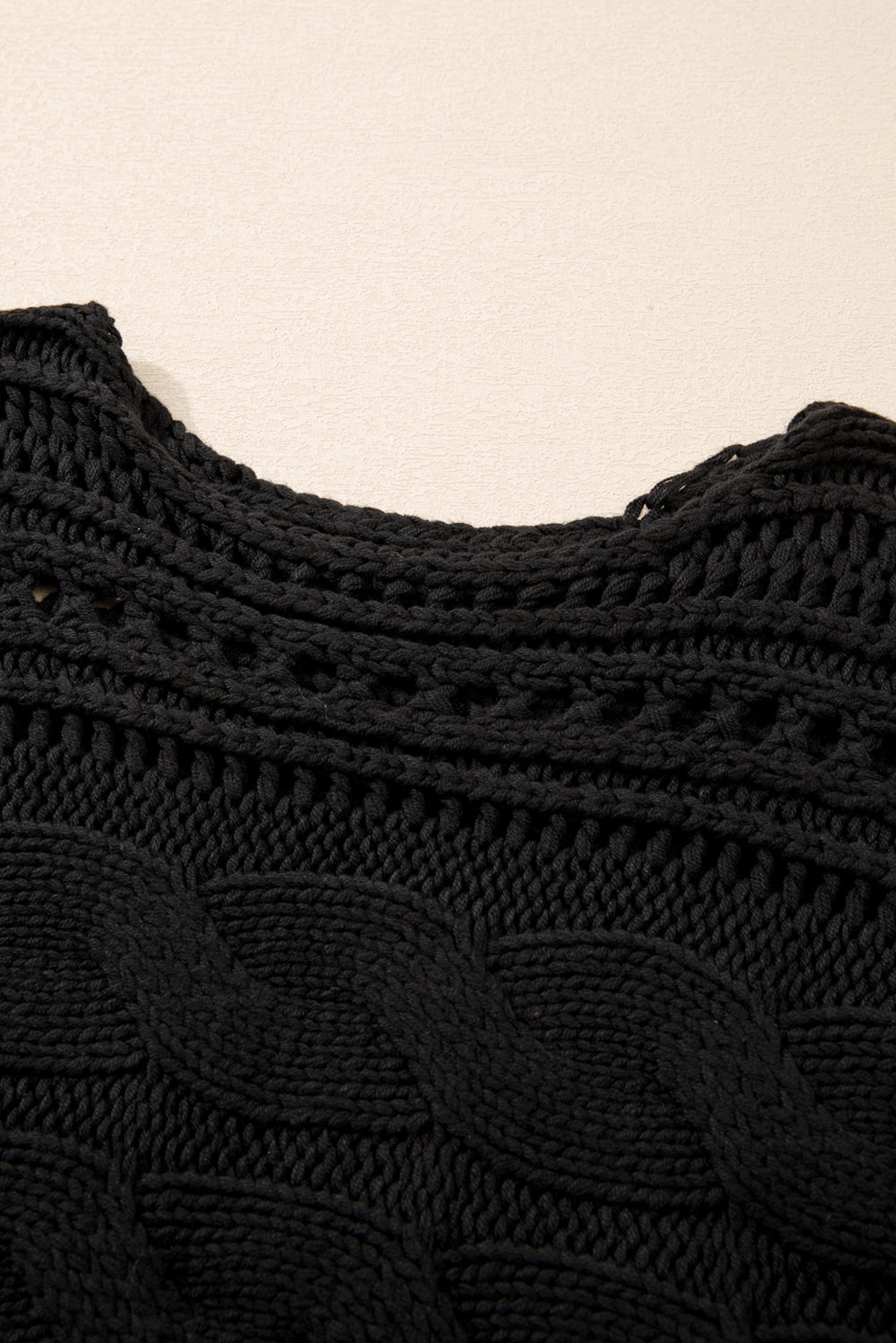 Black Hollow-out Cable Knit Cropped Sweater Sweaters JT's Designer Fashion
