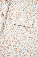 Beige Leopard Print Flap Pockets Buttoned Corduroy Shacket Jackets JT's Designer Fashion