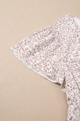 White Floral V Neck Ruffled Short Sleeve Plus Size Dress Plus Size Mini Dresses JT's Designer Fashion