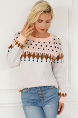 Multicolor Mixed Geometric Detail Raglan Sleeve Sweater Sweaters & Cardigans JT's Designer Fashion