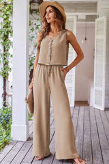 Goat Buttoned Vest Drawstring Wide Leg Pants 2pcs Set Pant Sets JT's Designer Fashion