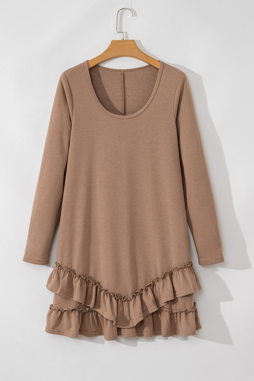 Goat Scoop Neck Tiered Ruffled Hem Long Sleeve Mini Dress Mini Dresses JT's Designer Fashion