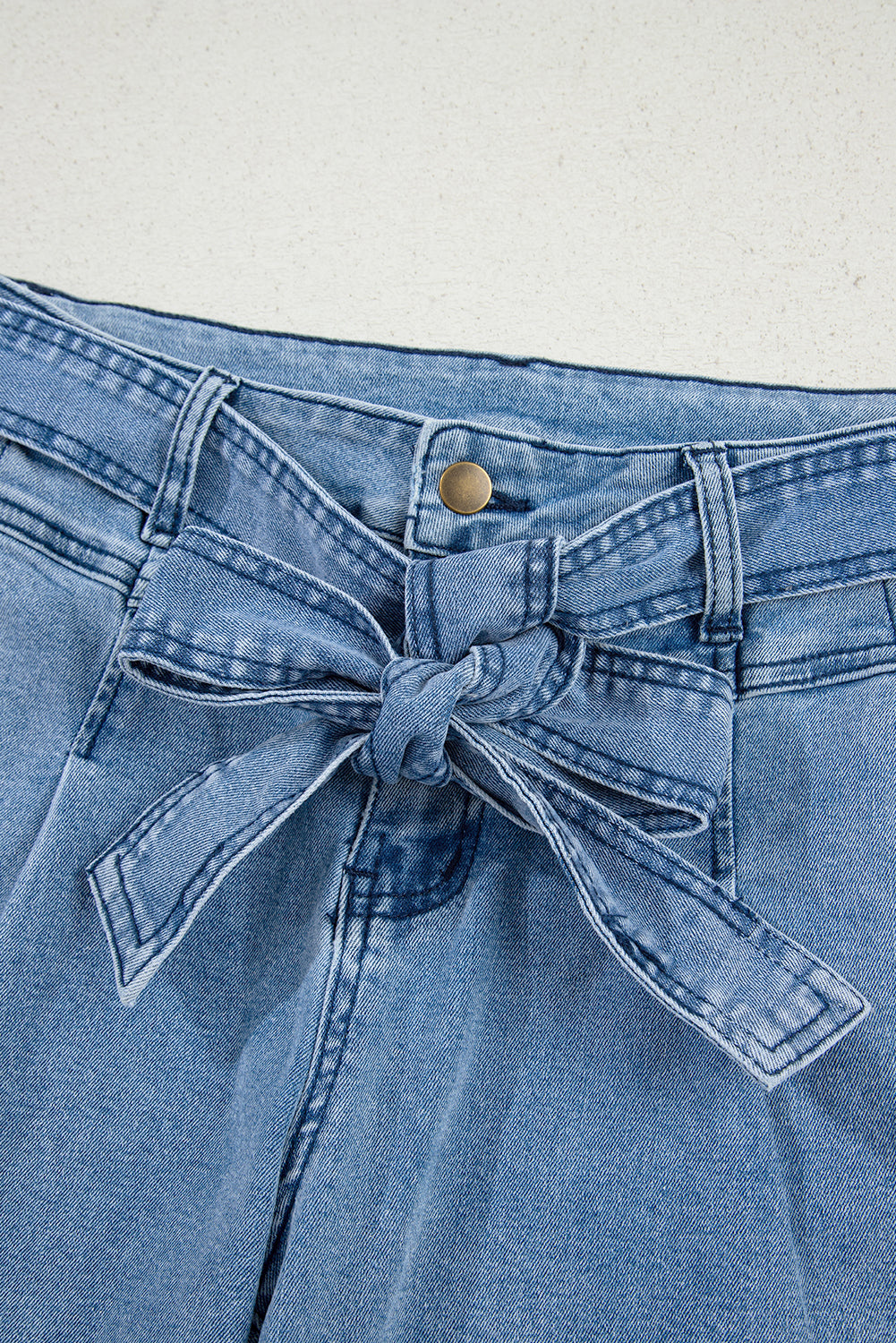 Beau Blue Western Washed Bow Knot Sash Wide Leg Jeans Jeans JT's Designer Fashion