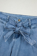 Beau Blue Western Washed Bow Knot Sash Wide Leg Jeans Jeans JT's Designer Fashion