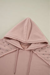 Fushia Solid Color Rivet Stud Raglan Sleeve Hoodie with Pocket Sweatshirts & Hoodies JT's Designer Fashion