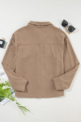 Dark Khaki Textured Chest Pocket Button-up Shacket Jackets JT's Designer Fashion