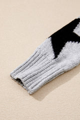 Gray Star Pattern Drop Shoulder Sweater Sweaters JT's Designer Fashion
