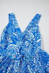 Blue Paisley V Neck Crisscross Backless Long Dress Maxi Dresses JT's Designer Fashion