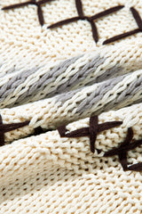 Parchment Contrast Stitch Detail V Neck Drop Shoulder Sweater Sweaters JT's Designer Fashion
