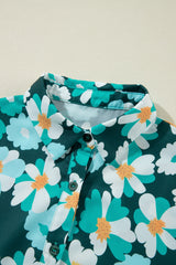 Green Floral Tiered Long Puff Sleeve Shirt Dress Floral Dresses JT's Designer Fashion