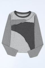 Gray Expose Seam Color Block Ribbed Knit Top Long Sleeve Tops JT's Designer Fashion