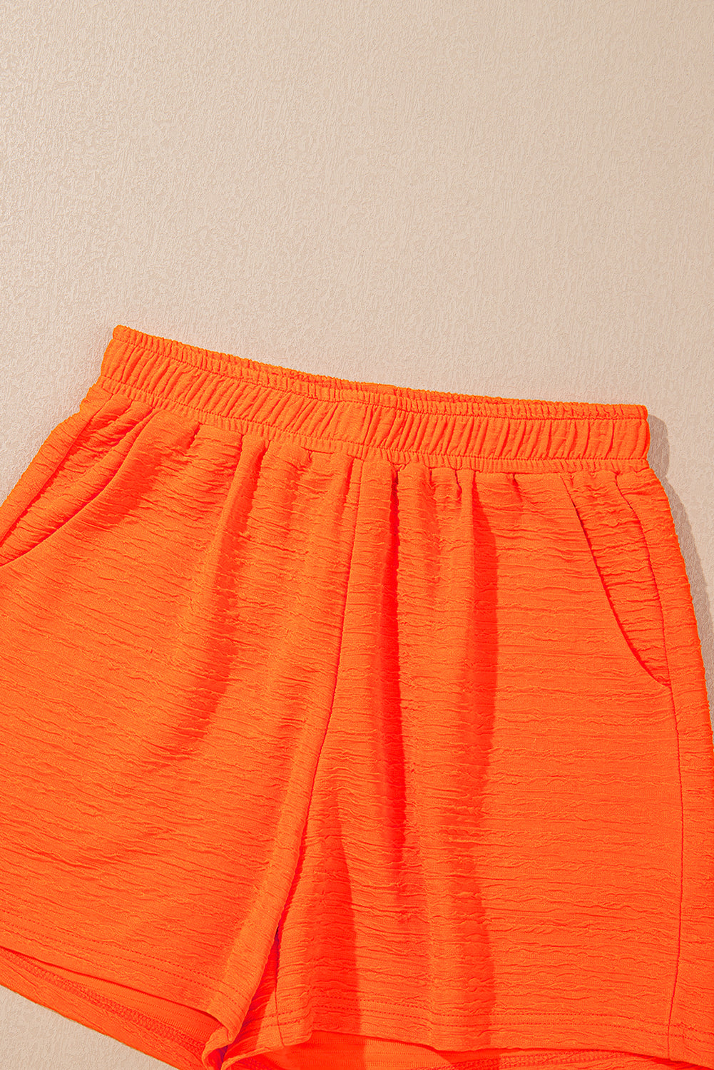 Orange Textured V Neck T Shirt and Shorts Set Short Sets JT's Designer Fashion