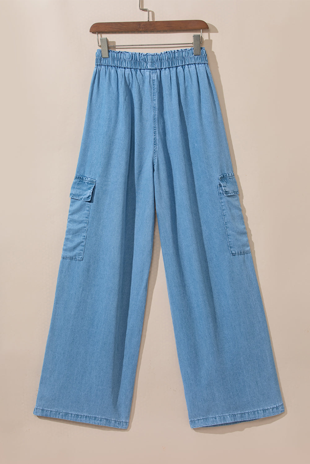 Sky Blue Drawstring High Waist Cargo Pocket Wide Leg Jeans Jeans JT's Designer Fashion