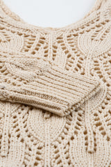 Apricot Crochet Knit Ribbed Hem Hollow-out Sweater Sweaters JT's Designer Fashion