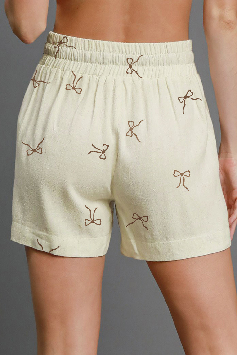 White Bow Print Lace Drawstring Casual Shorts Casual Shorts JT's Designer Fashion